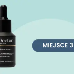 Czarny flakon serum z witaminą C, zawierającym sodium ascorbyl phosphate, na jasnym tle. Napis "MIEJSCE 3".