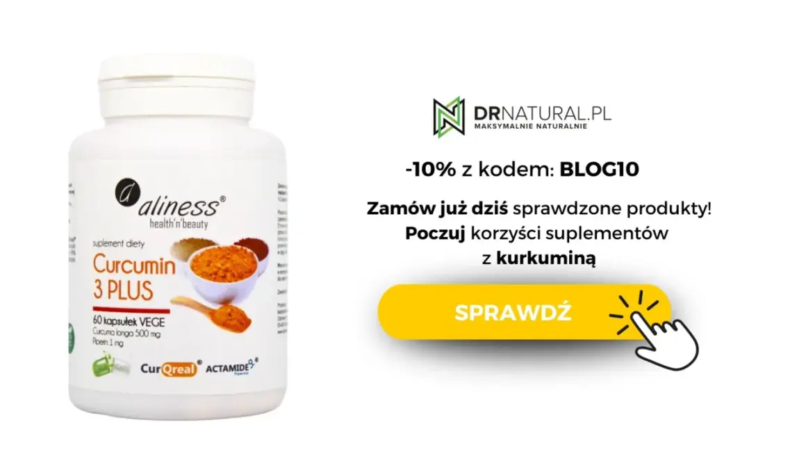 Suplement diety Aliness Curcumin 3 PLUS z kurkumą, bogaty w witaminy. Zamów i poczuj korzyści!